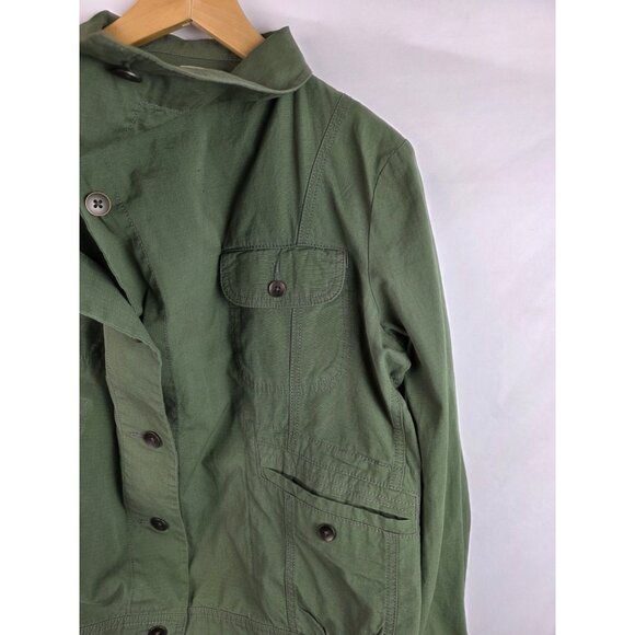 Eddie Bauer Ripstop Women's Jacket Size Large Green Cropped Military Coat - Picture 8 of 16